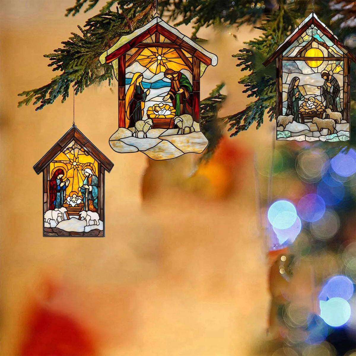 Nativity Scene Suncatcher – Stained Acrylic Window Ornament