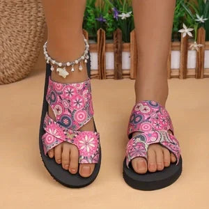 Women's Ethnic Open Toe Slip-On Beach Sandals | Sizes 5–14