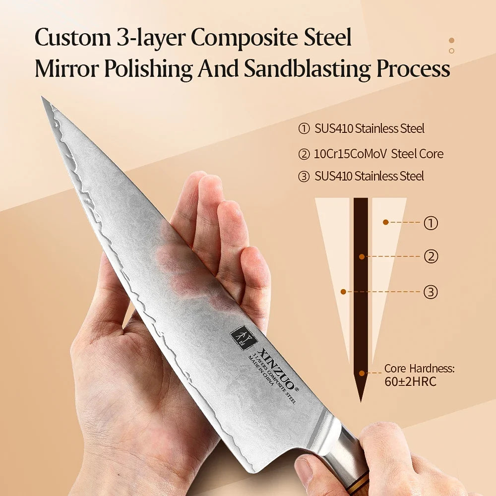 XINZUO 8.5" Japanese Chef Knife – 10Cr15CoMoV Steel Pakkawood