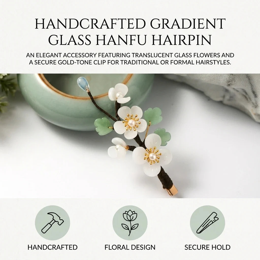 Vintage Gradient Glass Flower Hairpin for Hanfu | Hair Accessory