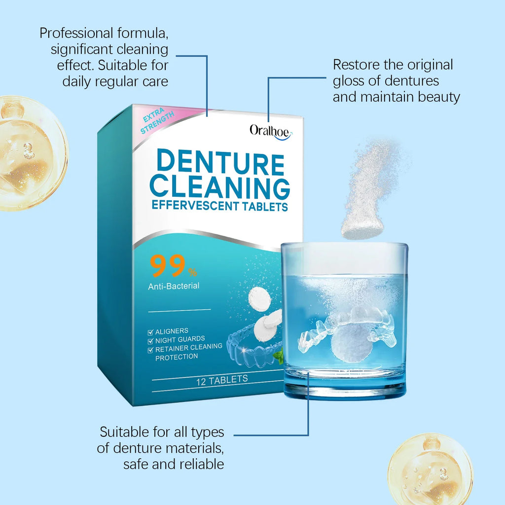 ORALHOE Denture Cleaning Tablets | Whitening & Antibacterial 12pk