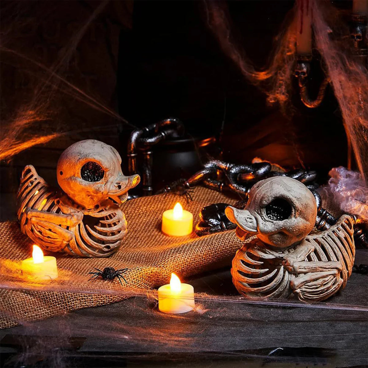 Halloween Skeleton Duck Statue | Spooky Party Decor & Prop