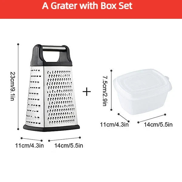4-Sided Stainless Steel Box Grater with Container & Lid