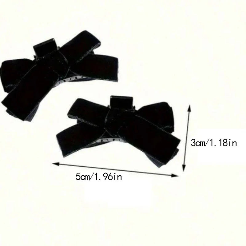 Black Bow Small Grab Clip Women's Autumn Winter Vintage Velvet Bangle