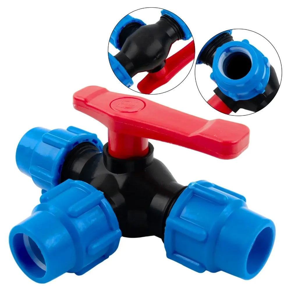 PE Pipe 3-Way Ball Valve 20–50mm | Plastic Quick Connect