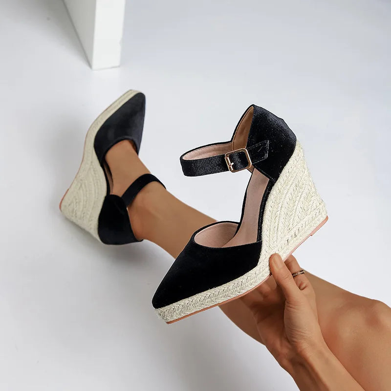 Women's Wedge Heel Roma Sandals – Retro Buckle Strap Pumps
