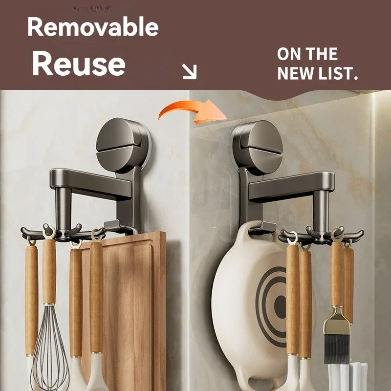 8-Hook 360° Rotating Suction Cup Organizer – No Drill Wall Hook