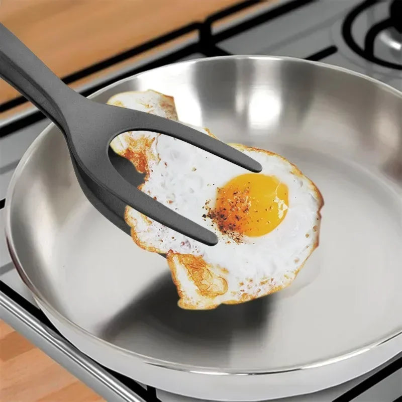 1 Shovel Clip Silicone Grip Flip Tongs Egg Steak Spatula Clamp