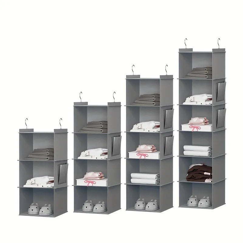 Hanging Closet Organizer Storage Foldable 6-Shelf Shelves 2 Hooks