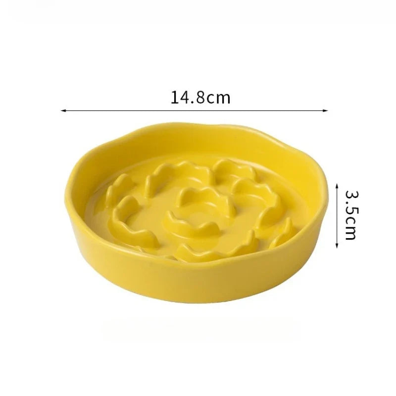 Ceramic Elevated Slow Feeder Bowl for Cats & Dogs