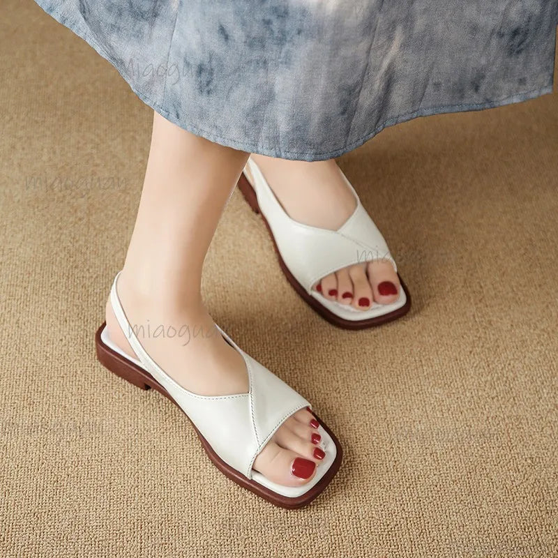 Women's French Style Low Heel Roman Sandals – Buckle Strap