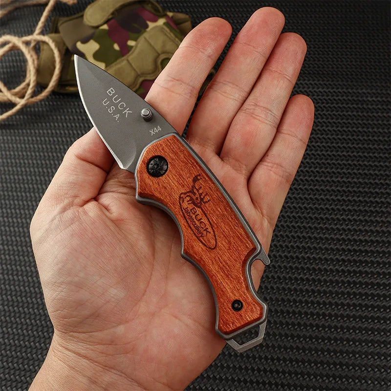 Stainless Steel Folding Pocket Knife – Wood Handle Mini EDC