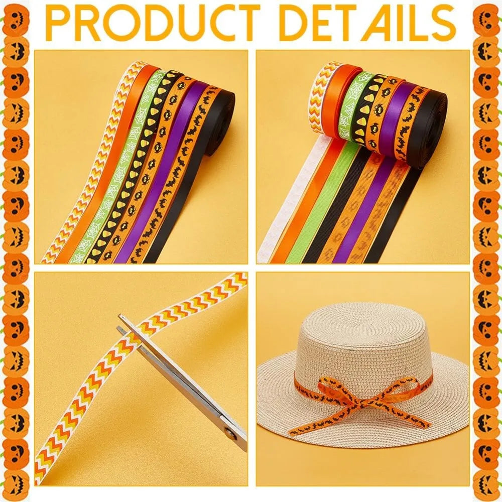 8-Roll Halloween Grosgrain Ribbon Set – 8 Colors 3/8" x 5 Yds