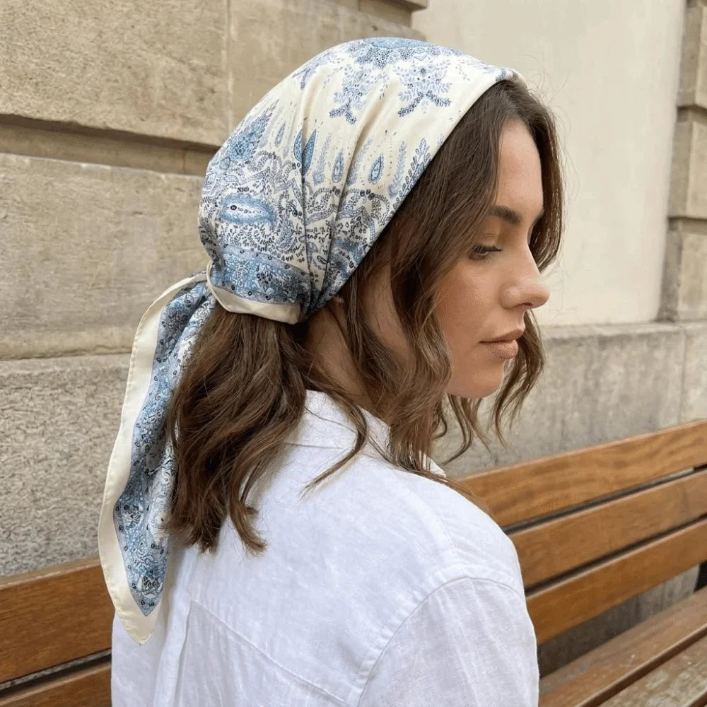 Geometric Print Square Scarf – Hair Wrap & Headband for Women