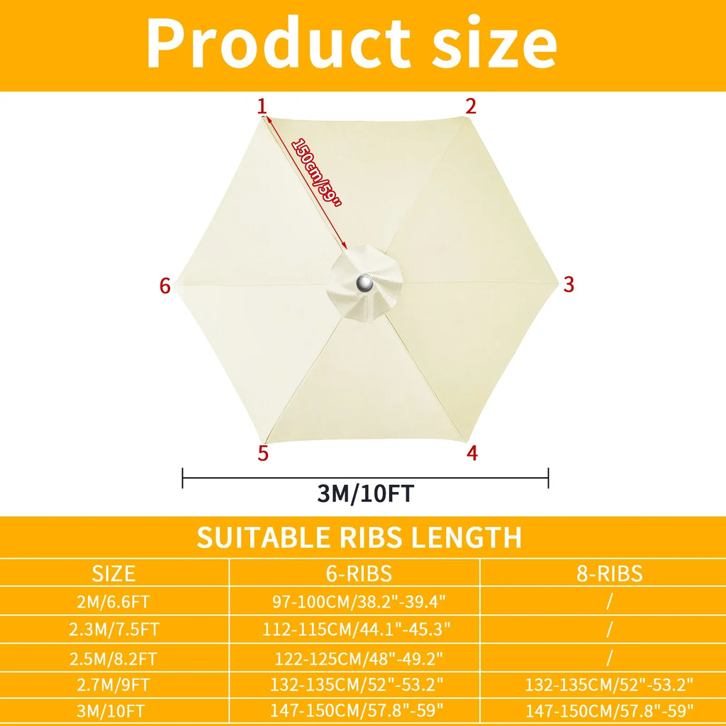 Waterproof Patio Umbrella Replacement Canopy 6 & 8 Rib