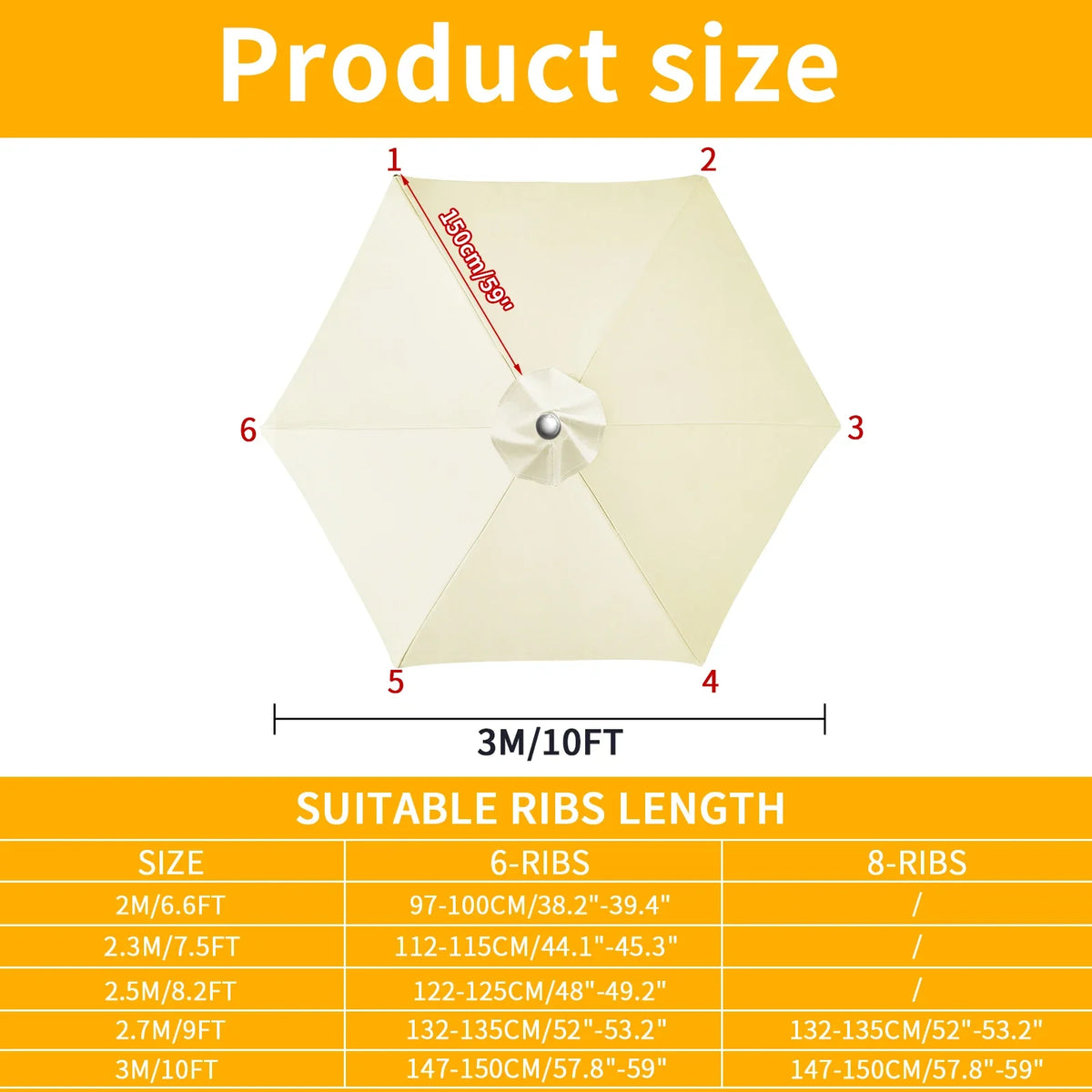 Waterproof Patio Umbrella Replacement Canopy 6 & 8 Rib
