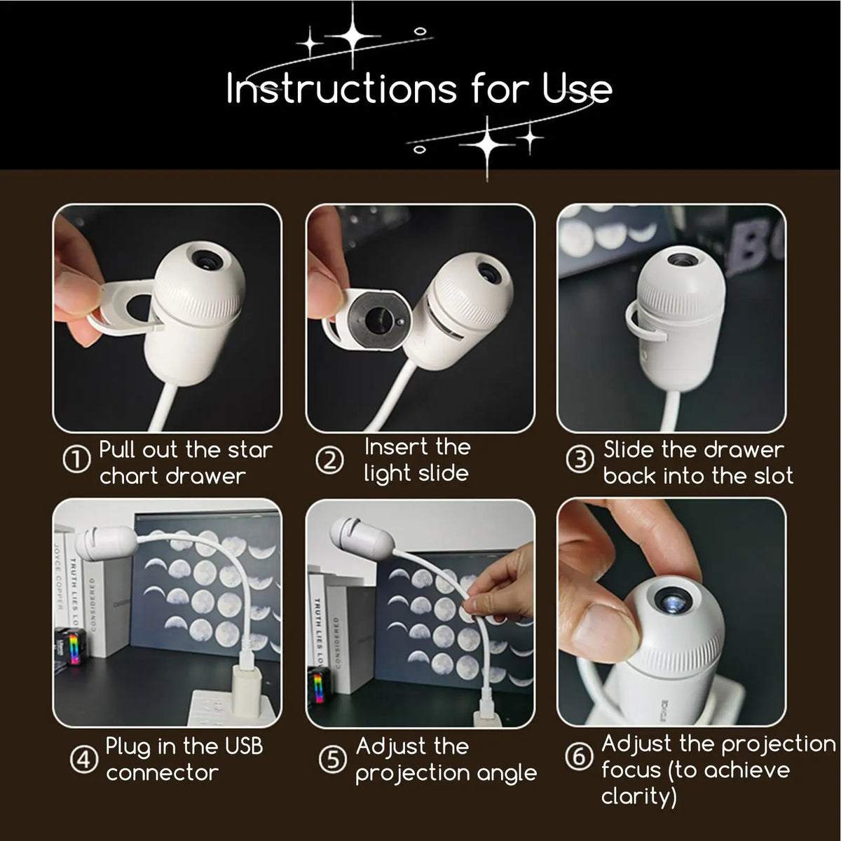 2-in-1 Projector Night Light | 360° Rotation & 5 Film Slides