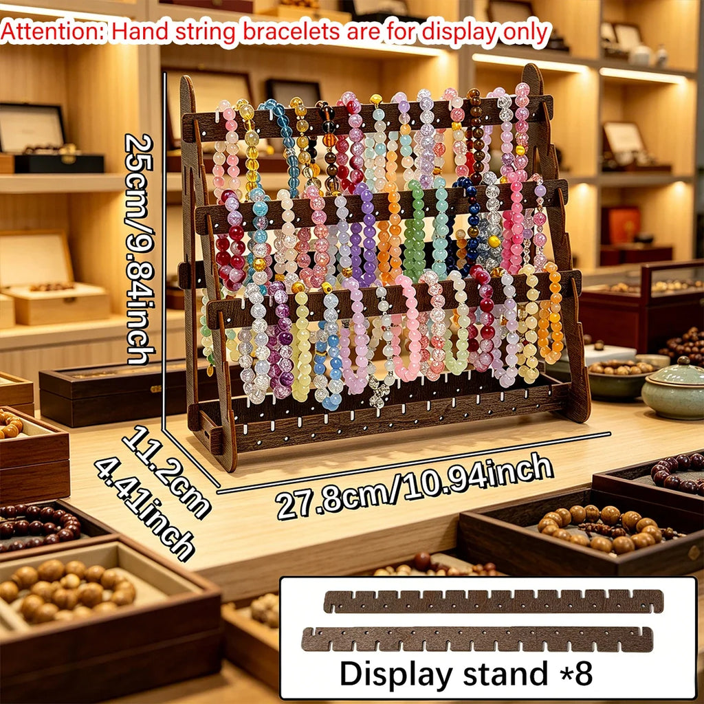 Wooden Dark Brown Multi-layer Detachable Adjustable Bracelet Display