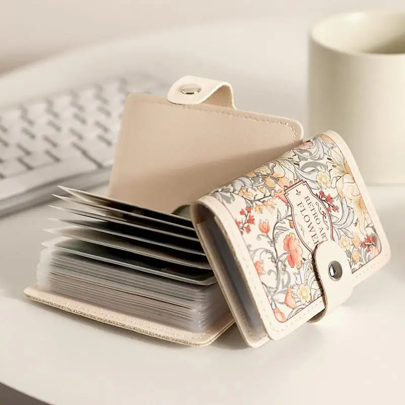 Retro Floral PU Leather Card Holder | Multi-Slot Snap Wallet