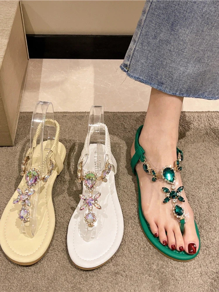 Women's Crystal Clip Toe Flat Sandals – Beach Slides