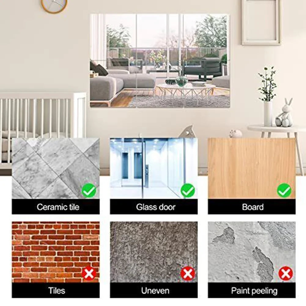 Flexible Acrylic Mirror Tiles | Self-Adhesive 20x20cm Sheets