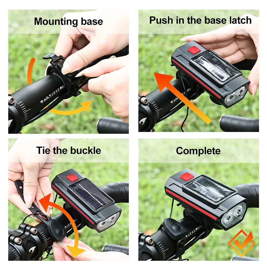 Solar Bike Light with Horn 120dB | USB-C Fast Charge | MTB & Road