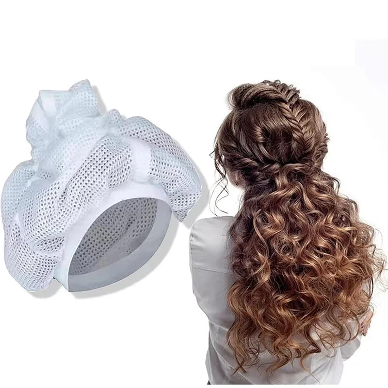 Drawstring Net Plopping Cap | Curly Hair Drying Bonnet