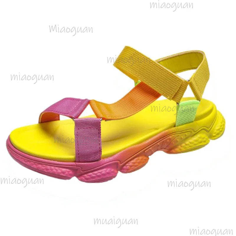 Women's Colorful Platform Roman Sandals | Velcro Beach Flats