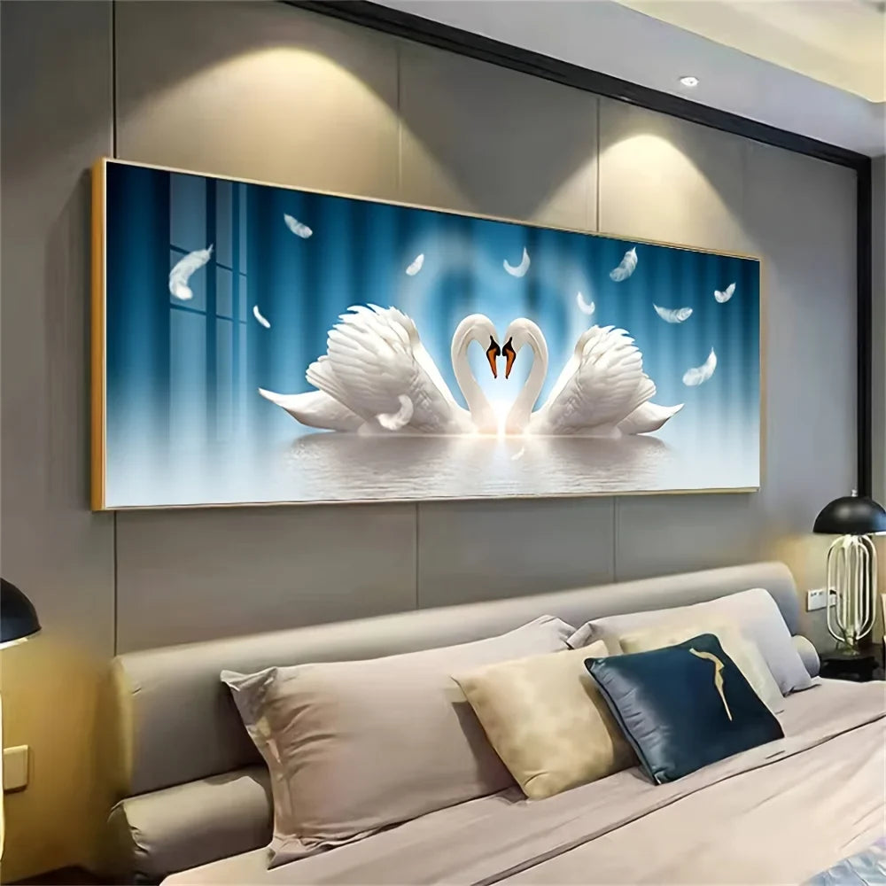 Elegant Swan Couple Canvas Wall Art | Large Unframed Love Print