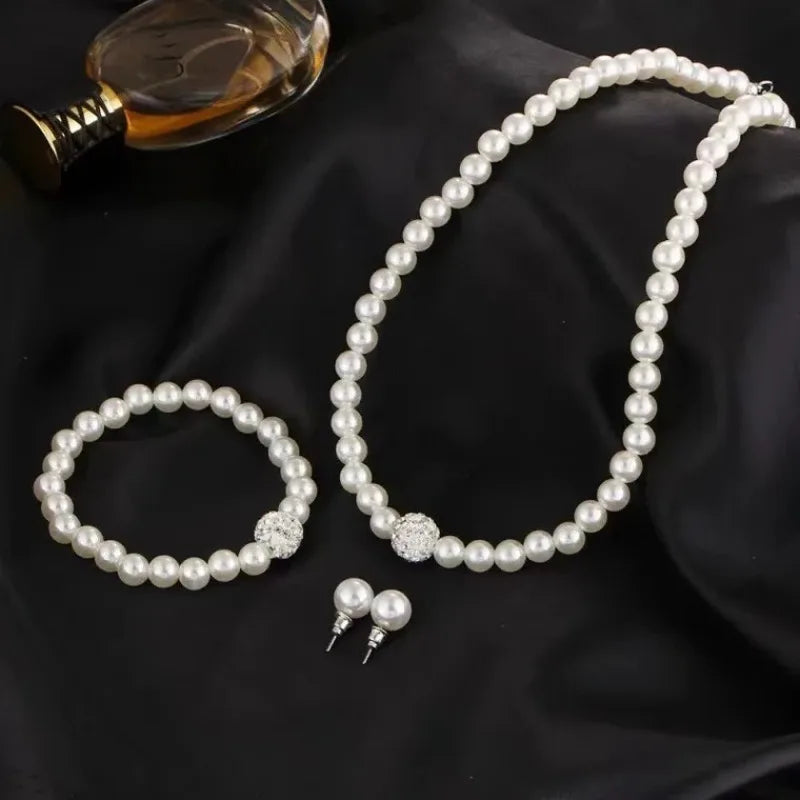 3-Piece Imitation Pearl Bridal Jewelry Set – Necklace, Bracelet & Earrings
