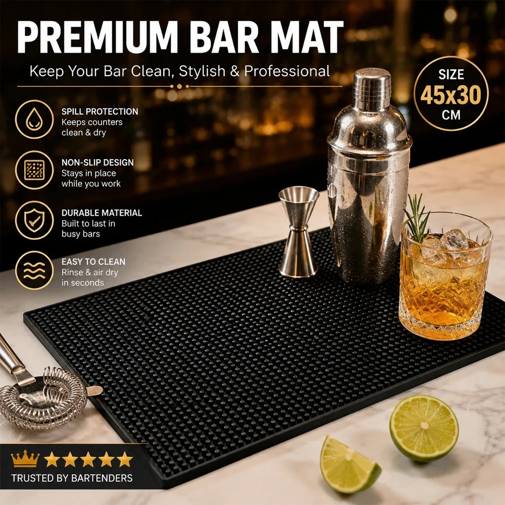 Leeseph Black Bar Spill Mat 17.7x11.8 in – Non-Slip PVC