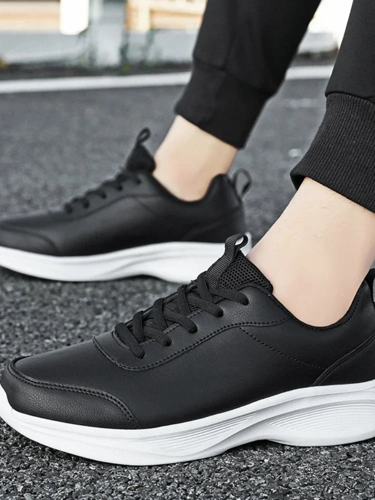 YBQJOO Men's PU Leather Casual Sneakers | Non-Slip Lace-Up