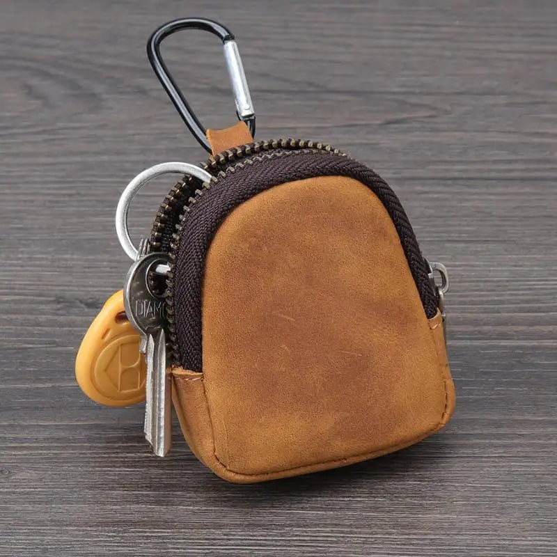 PU Leather Mini Coin Purse with Zipper & Carabiner Keychain
