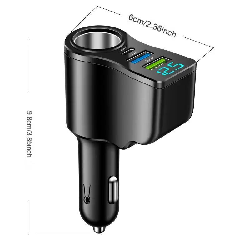 4-Port USB Car Charger 60W Fast Charging & Voltage Display