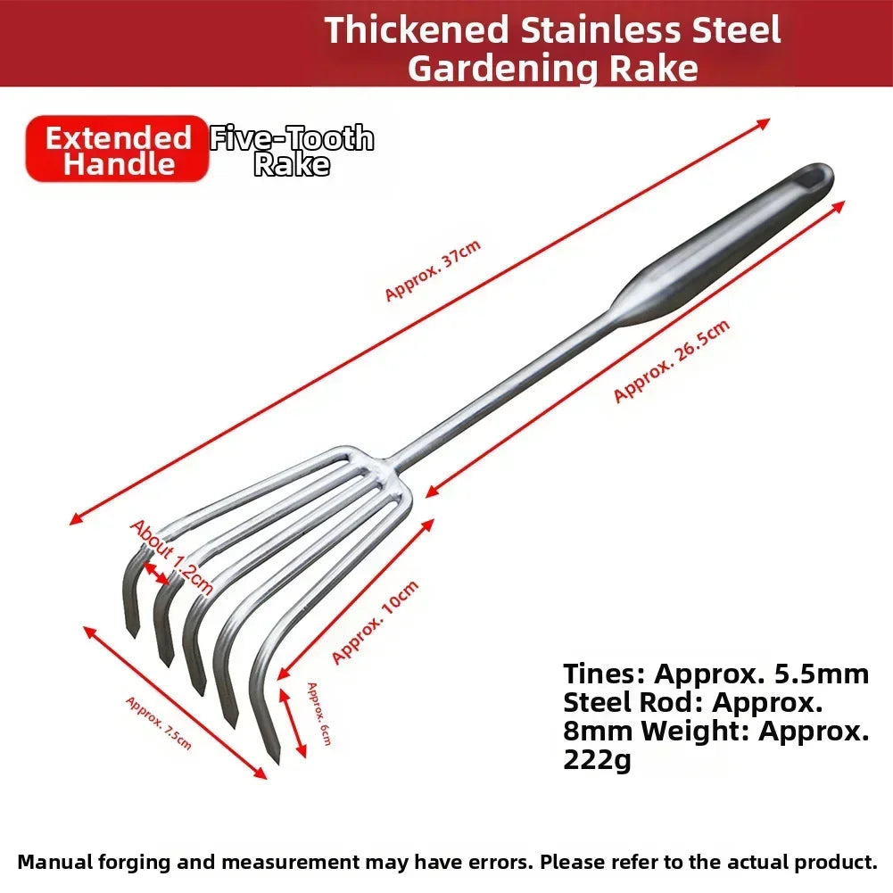 Stainless Steel Garden Rake – Ergonomic Cultivator & Weeder