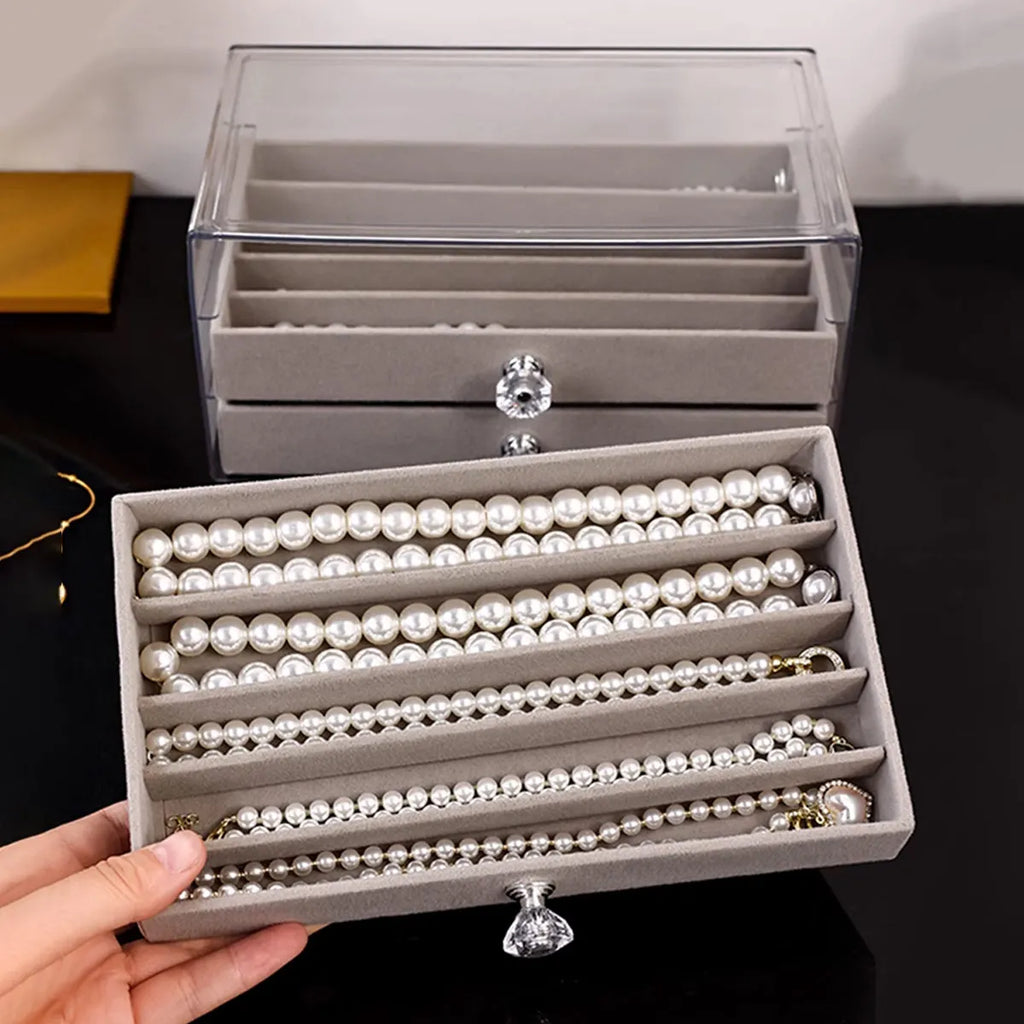 Necklace Storage Box Transparent Lid 3-Layer Jewelry Tray Drawer