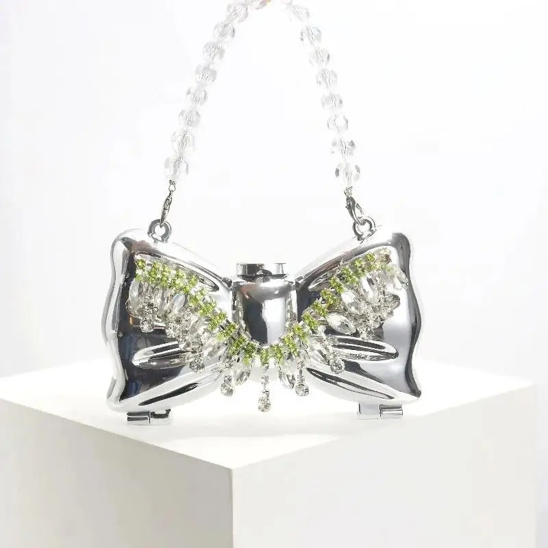 Metal Mini Crossbody Bag | Acrylic Bow Clasp & Chain Strap