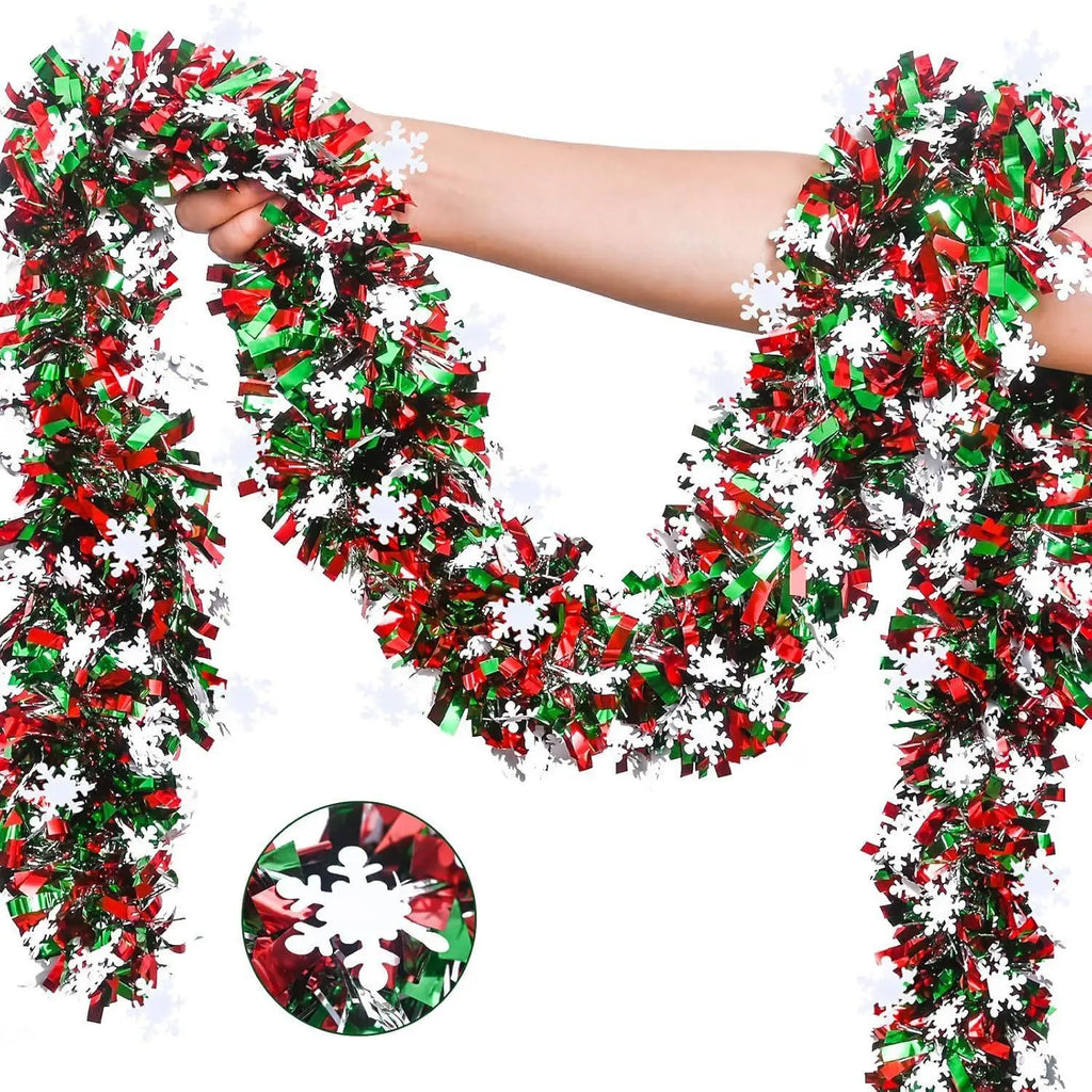 2M Christmas Snowflake Tinsel Garland | Metallic Xmas Decor
