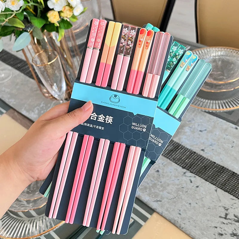 Antibacterial Metal Chopsticks Set 5 Pairs – Morandi Colors