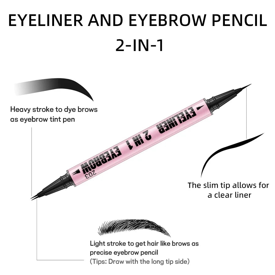 KAFURUX 2-in-1 Waterproof Eyebrow & Eyeliner Pen – 4 Colors