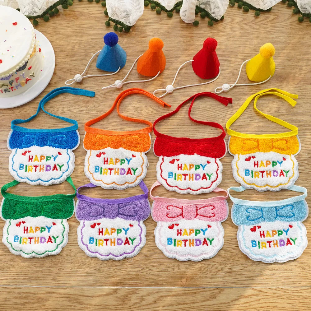 Pet Dog Cat Birthday Dress Bib Party Supplies Saliva Towel Felt Hat