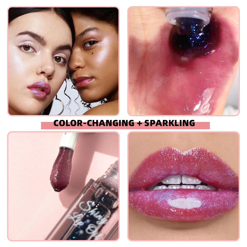 QIBEST Black Mirror Color-Changing Lip Gloss Oil | Diamond Shine