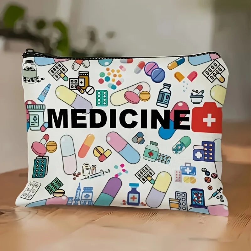 Medicine Themed Makeup Bag Foldable Cosmetic Case Healthcare
