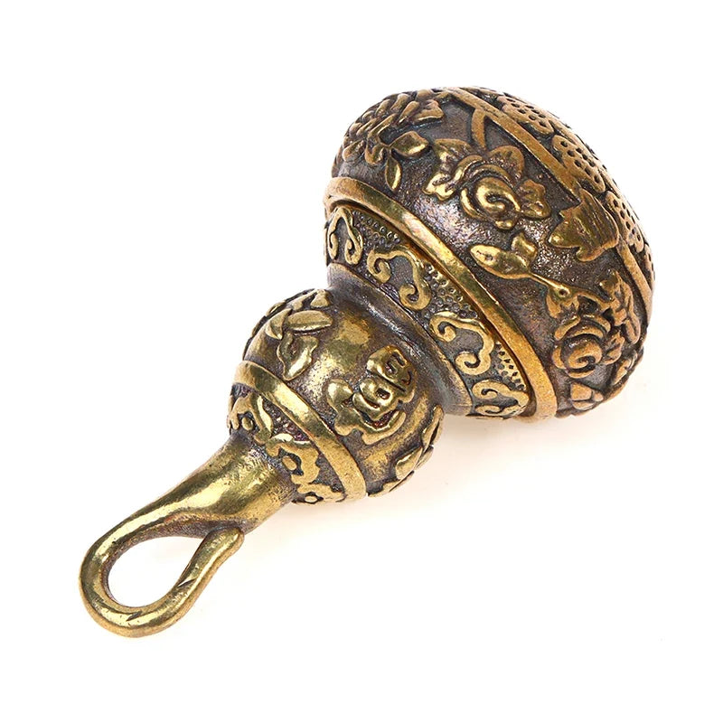 Brass Flower Gourd Lucky Keychain Charm & Pill Box | Copper