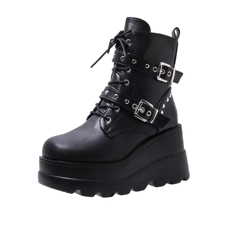 Goth Platform Ankle Chelsea Boots – Chunky Wedge Women Sizes 5.5–10