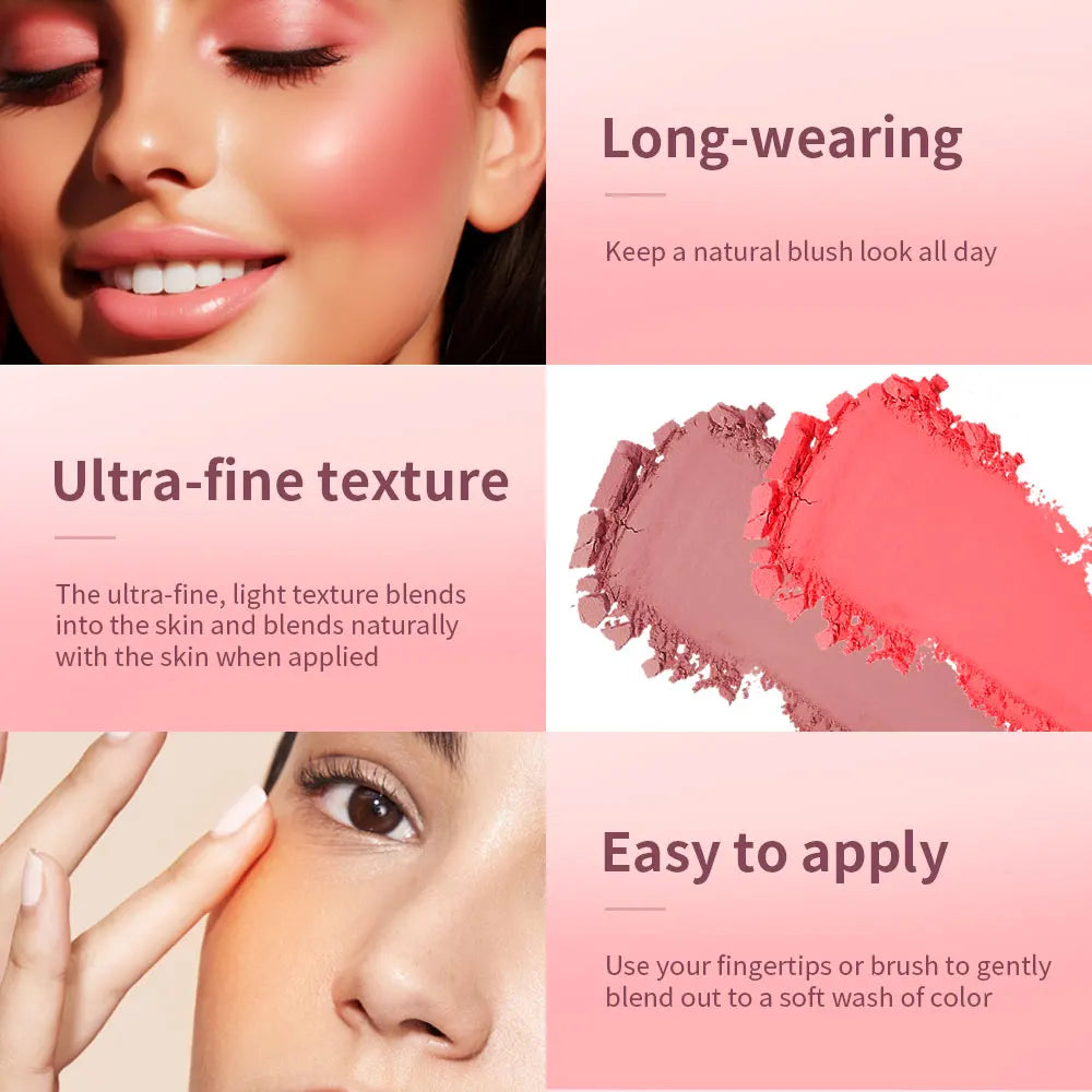 Matte Embossed Blush Palette – Pigmented Pink & Coral + Brush