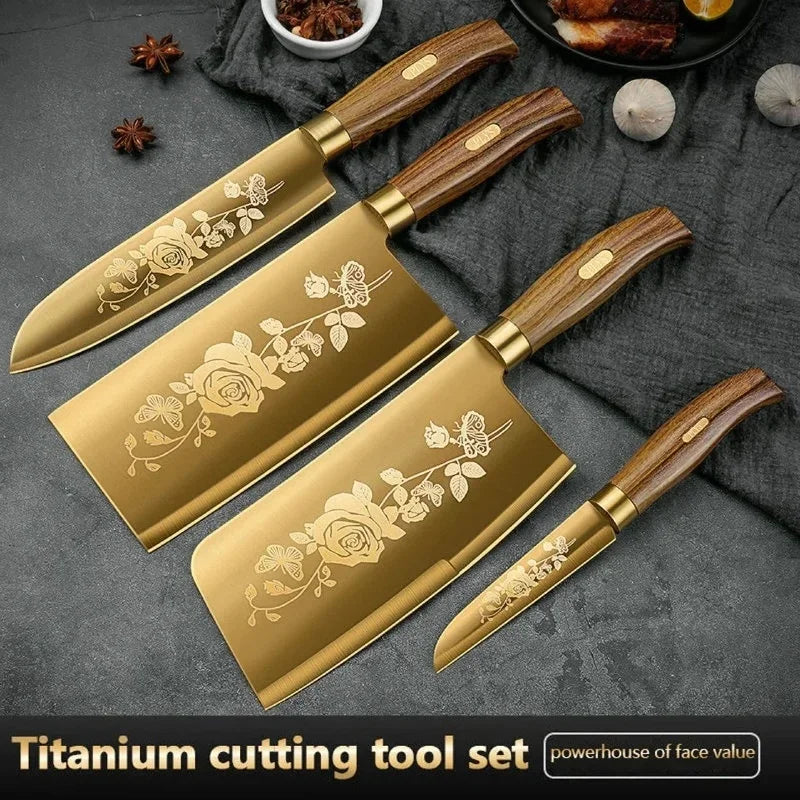 Gold Titanium Kitchen Cleaver – Sharp Stainless Steel Chef Knife