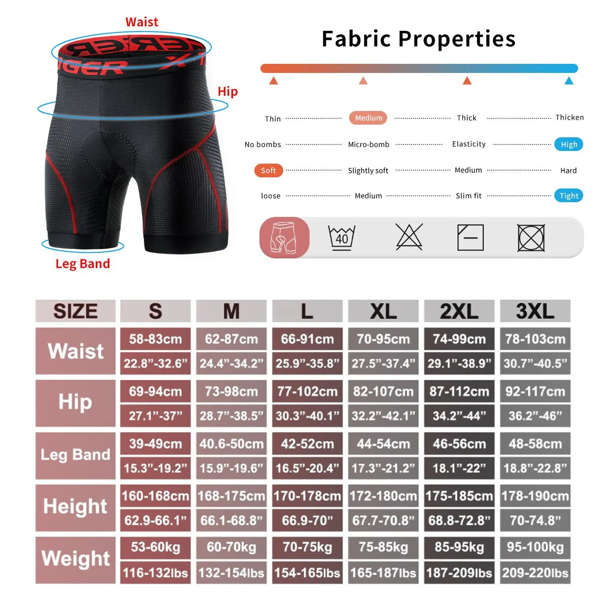 X-TIGER Men's Gel Pad MTB Cycling Shorts – Breathable Underwear