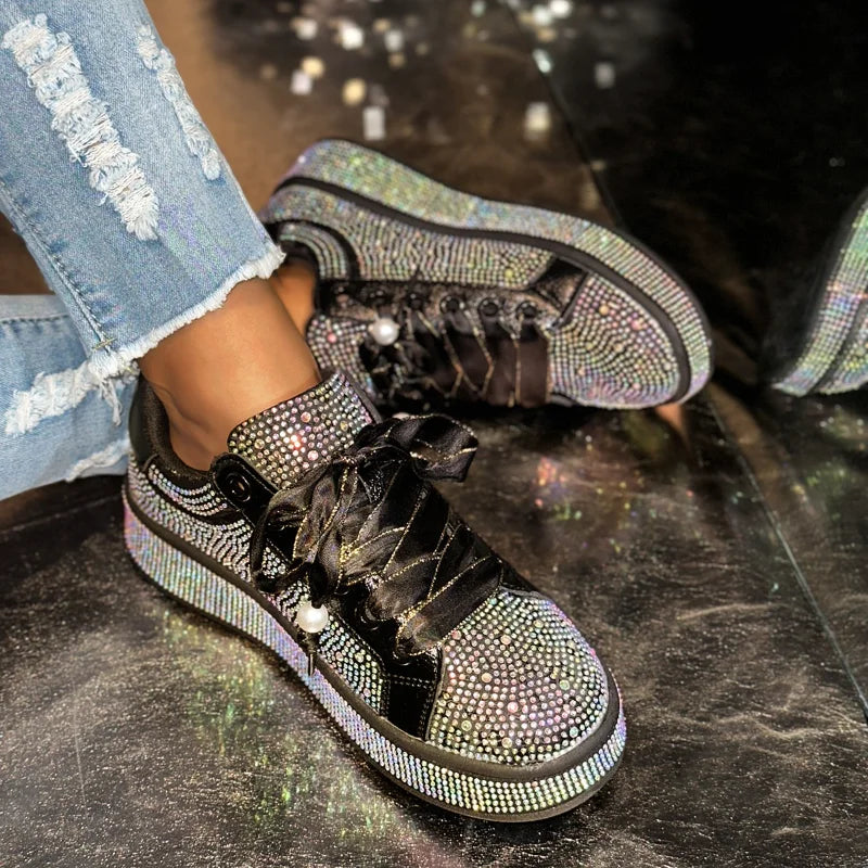 UXST Women's Rhinestone Platform Sneakers | Luxury Casual Shoes