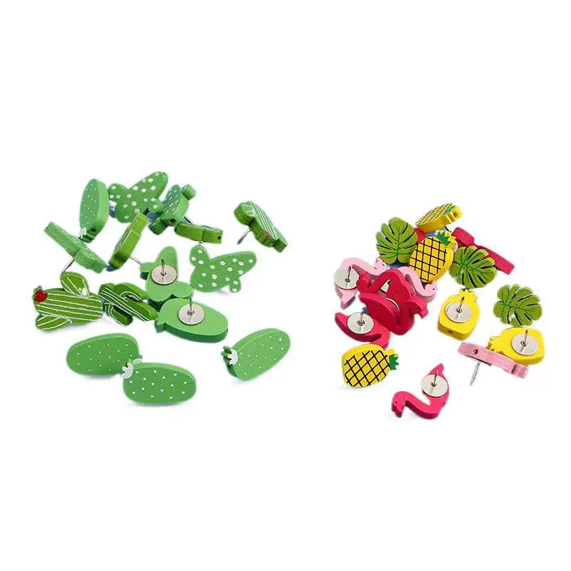 Bview Art DIY Wooden Flamingo Cactus Push Pins Decorative Thumb Tacks